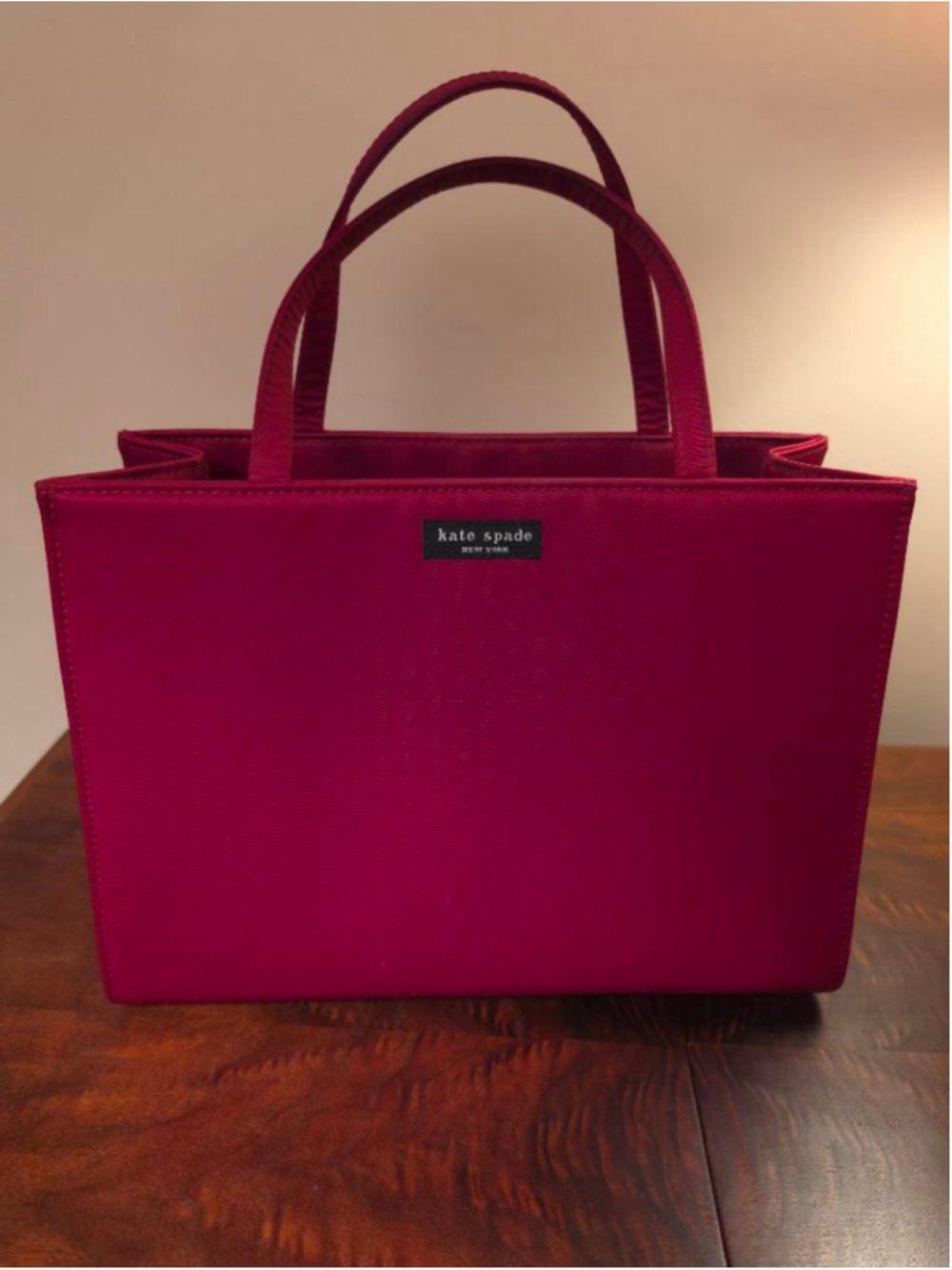 Vintage 90s Kate Spade "Sam" Classic Nylon Top Handle Tote, Deep Red